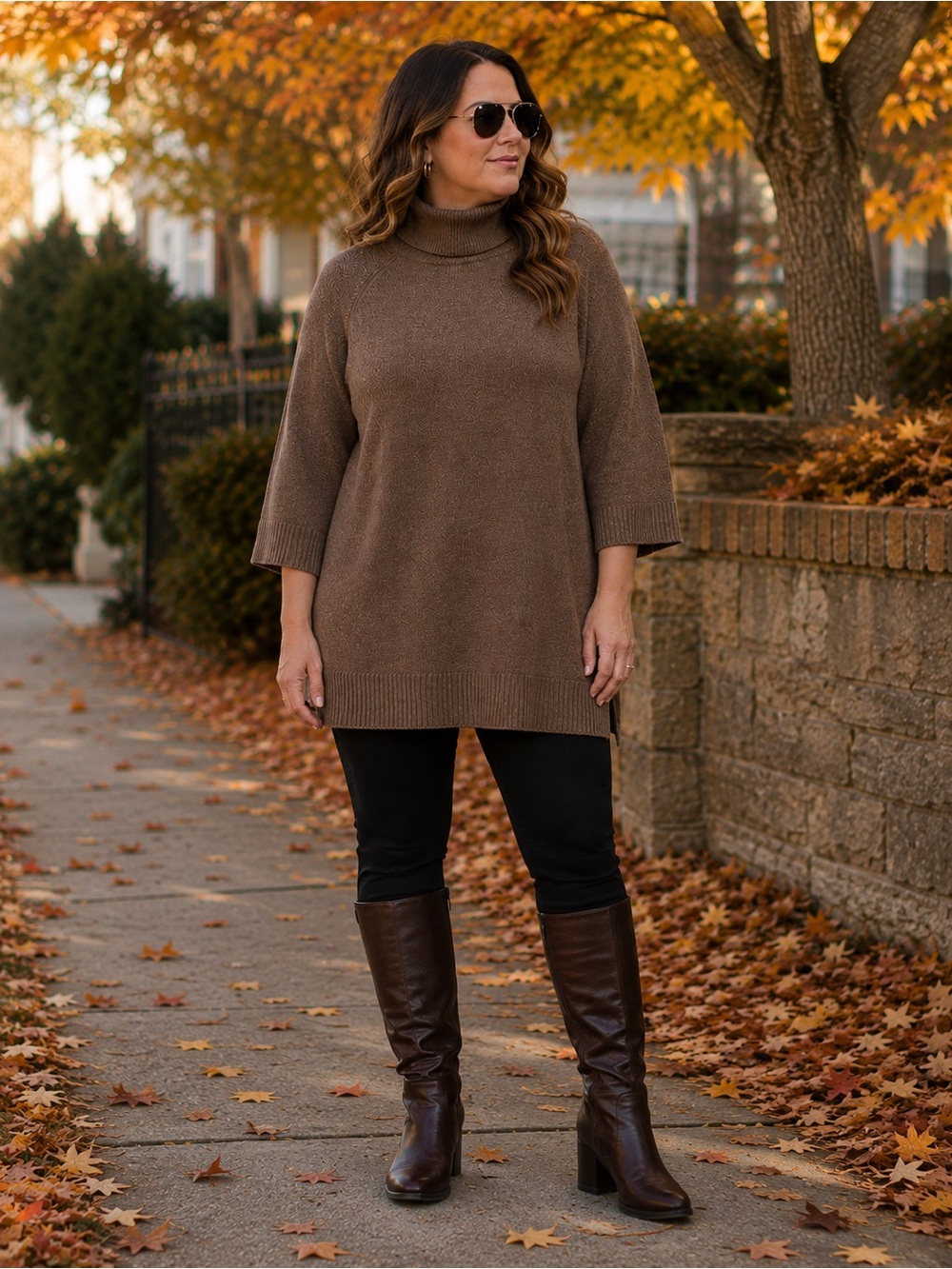 Lauren Ralph Lauren 1X Turtleneck Tunic Sweater Brown Lambswool Cashmere Blend